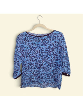 Women's Escales Paris Long Sleeve Tee, XL, Blue and Purple Coral Print